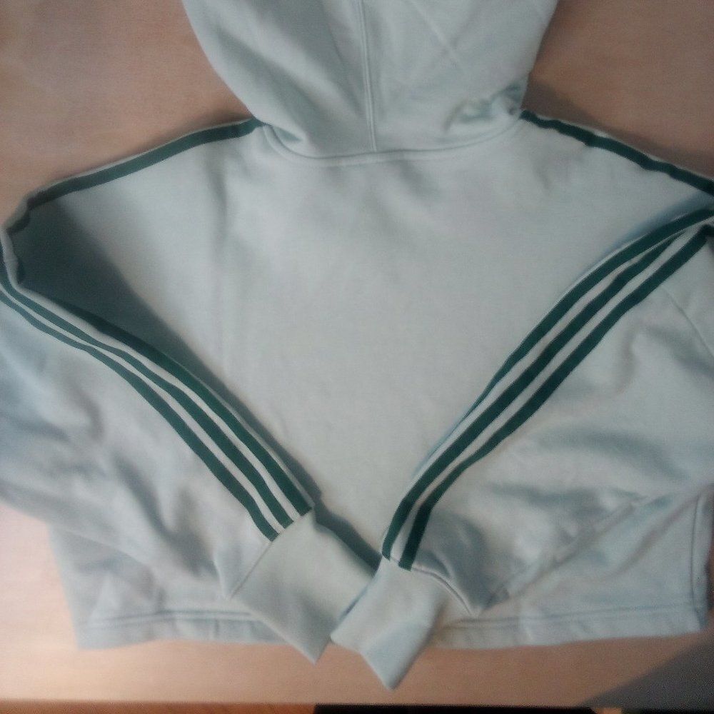 NWT Adidas 3 Stripe Cropped Hoodie Sweatshirt Vapour Green - Picture 8 of 8